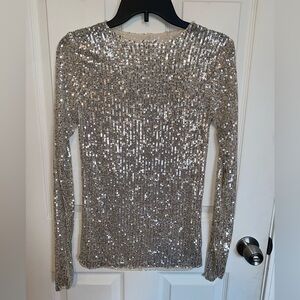 Free People Intimately Gold Sequin Long Sleeve Top